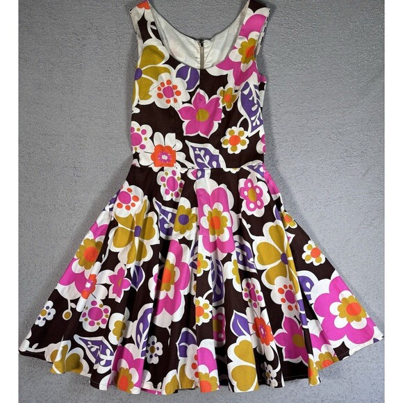 Vintage S Fit And Flare Psychedelic Hippie Floral Print Sun Dress Knee Length - Picture 3 of 8